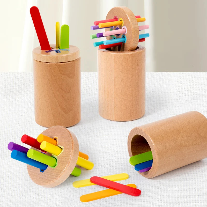 RegenbogenSpiel Montessori Sortierspielzeug aus Holz mit bunten Stäbchen
