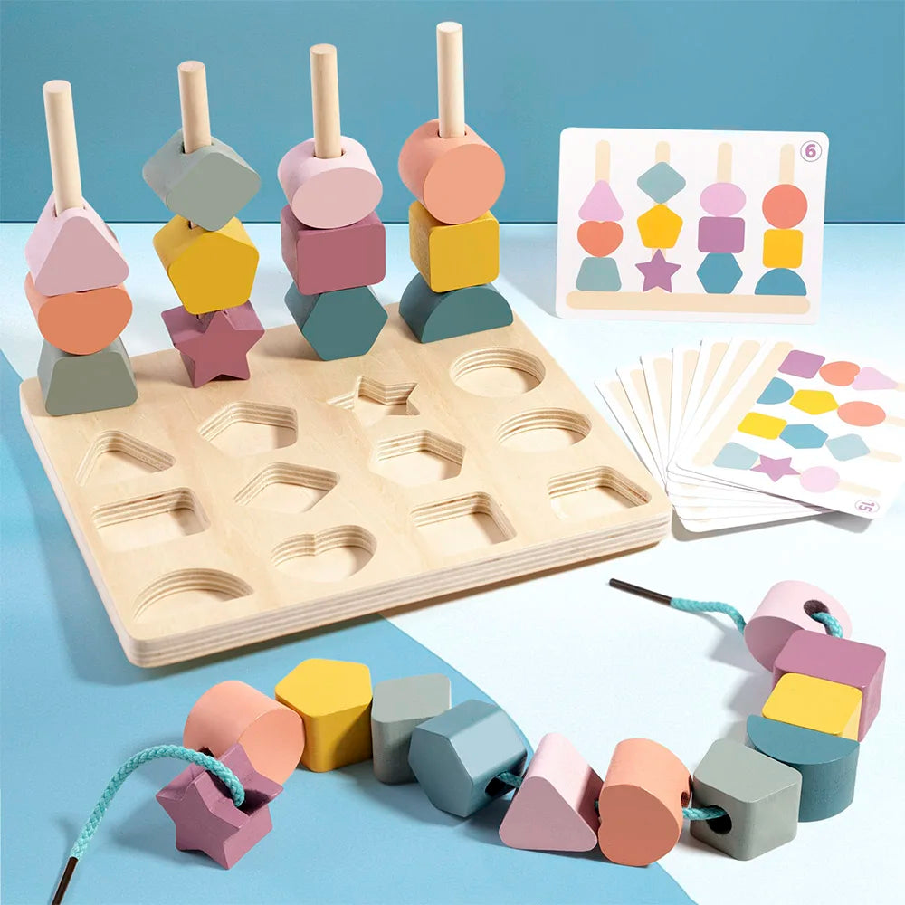 FormFinder Montessori Steckpuzzle mit bunten Holzperlen