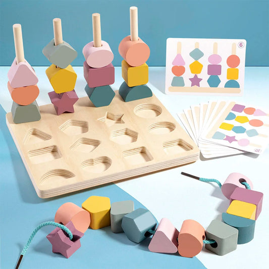 FormFinder Montessori Steckpuzzle mit bunten Holzperlen